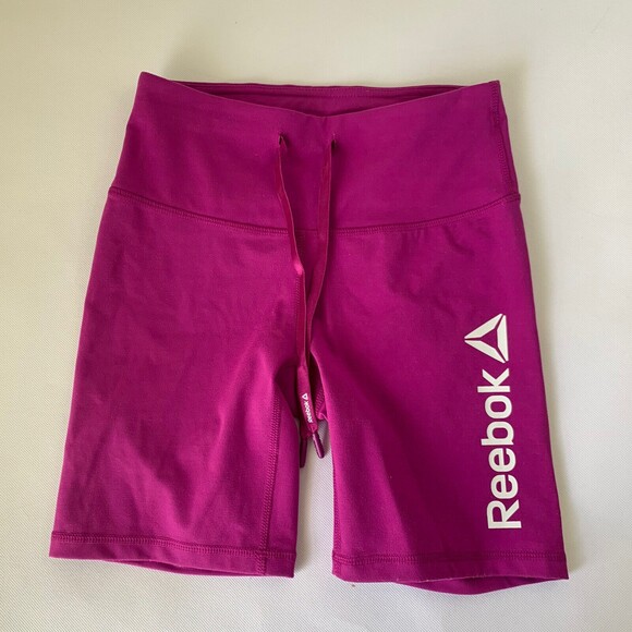 Reebok Essence Bike Short Womens XS Purple Compression Shorts Drawstring Workout - Picture 2 of 8